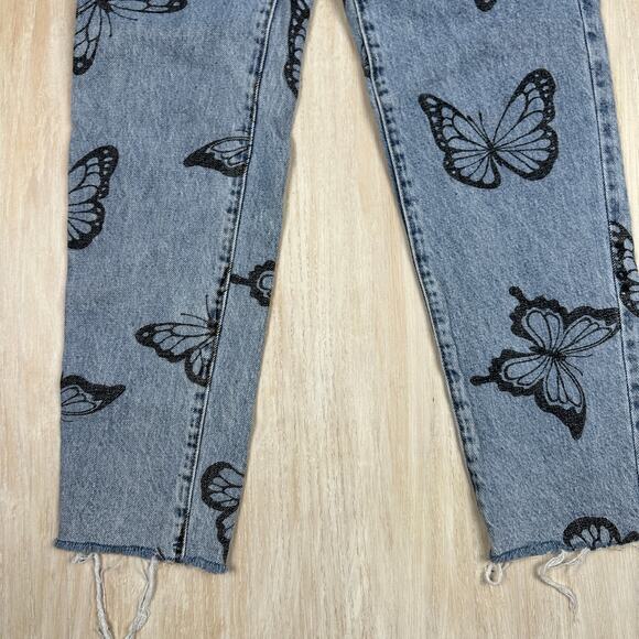 Pacsun Butterfly Stamped High Rise Frayed Hem Straight Casual Denim Jeans 23 - Picture 4 of 16